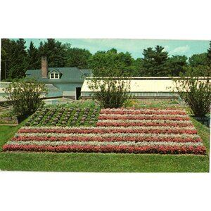 American Flag Floral Display Postcard Elizabeth Park Hartford Conn Vintage Unuse